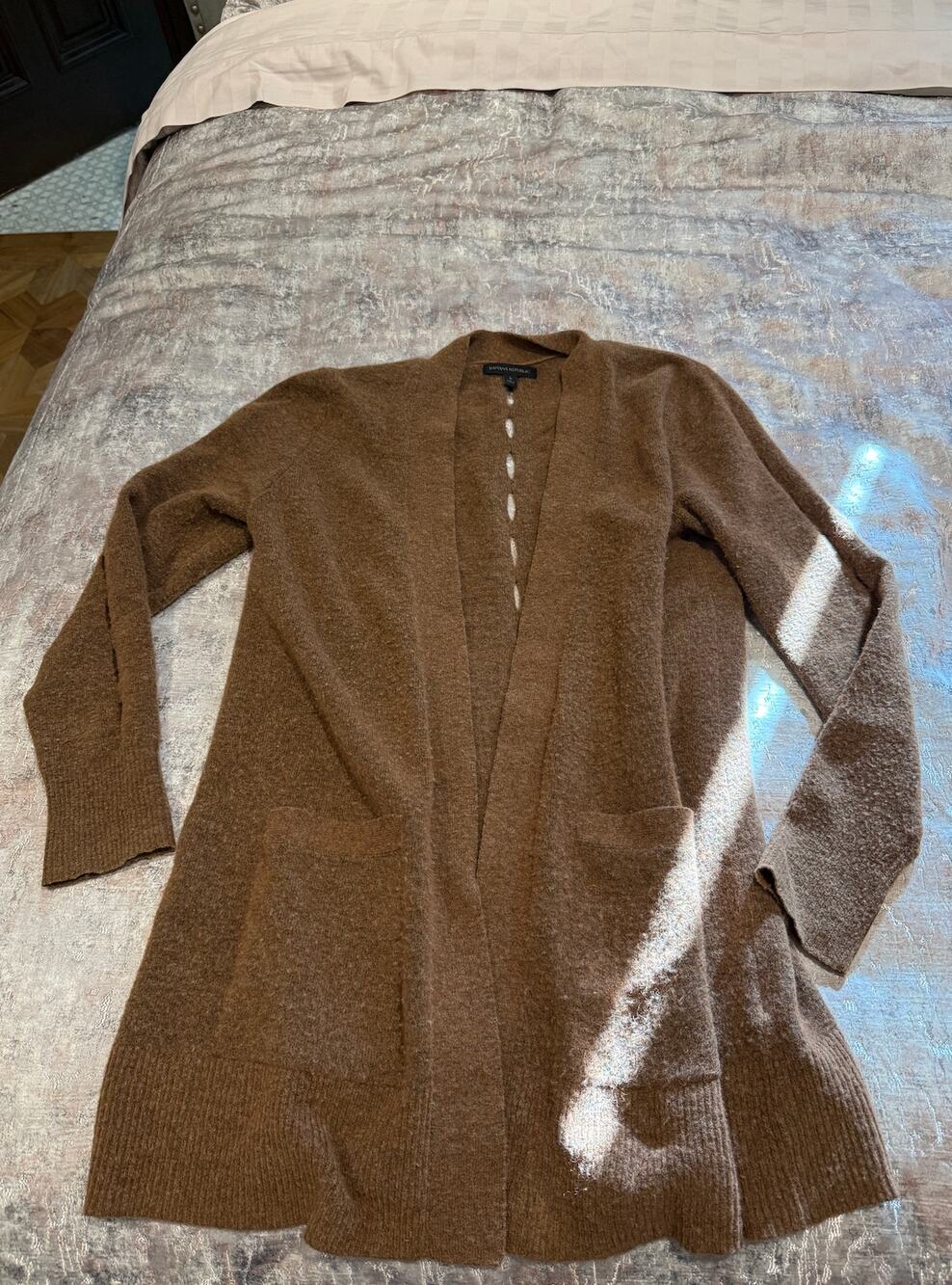 Banana Republic Open Front Longline Cardigan | Camel Brown | Patch Pockets | S
